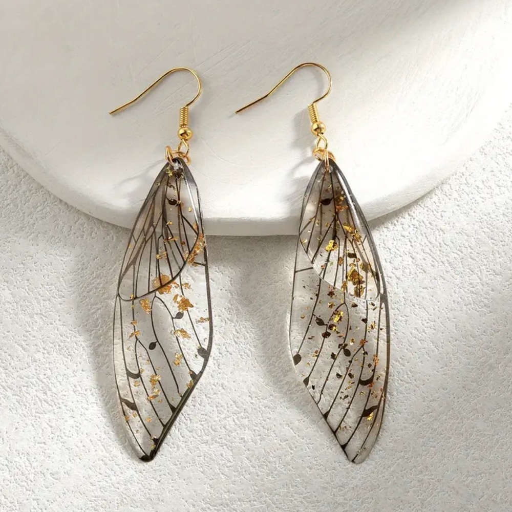 Transparent Resin Butterfly Wings Drop Earrings